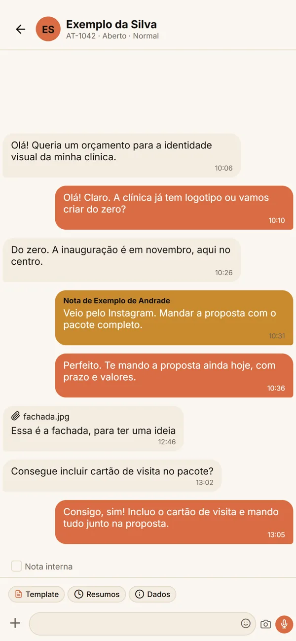 Tela do aplicativo: Conversa com o cliente